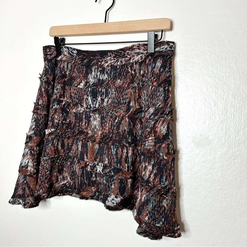 PJK Patterson J Kincaid Abstract Print Tiered Ruffle Mini Skirt Indie‎ Sleaze S